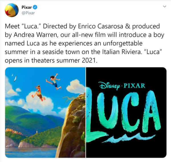 Pixar анонсувала новий мультфільм «Лука»