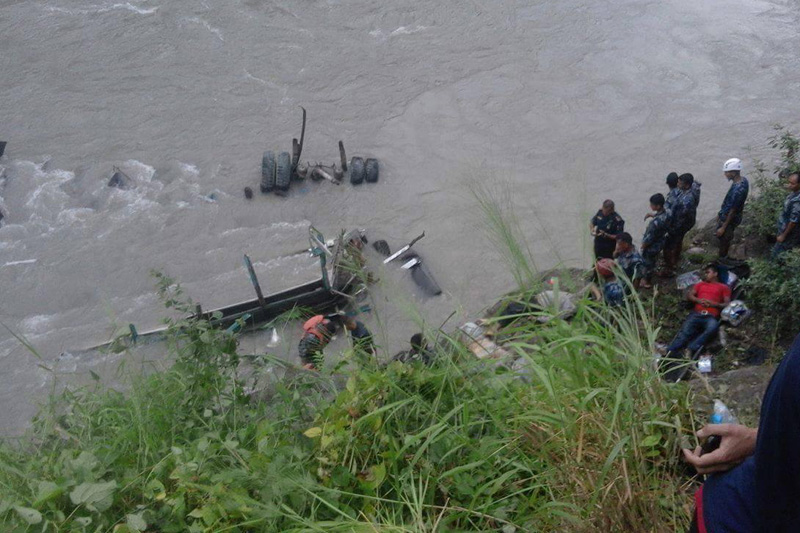 Chitwan bus falls into Trishuli River