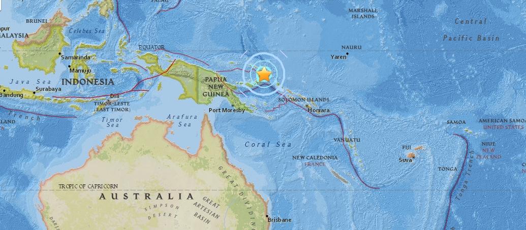 Землетрясение у побережья Папуа-Новой Гвинеи