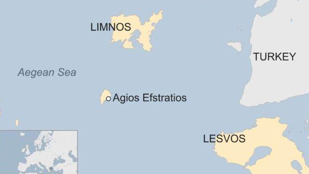 Остров Айос-Эфстратиос на карте Греции