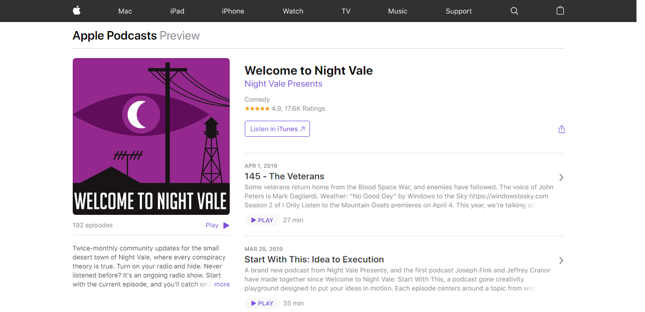 Подкасты Apple Welcome to Night Vale