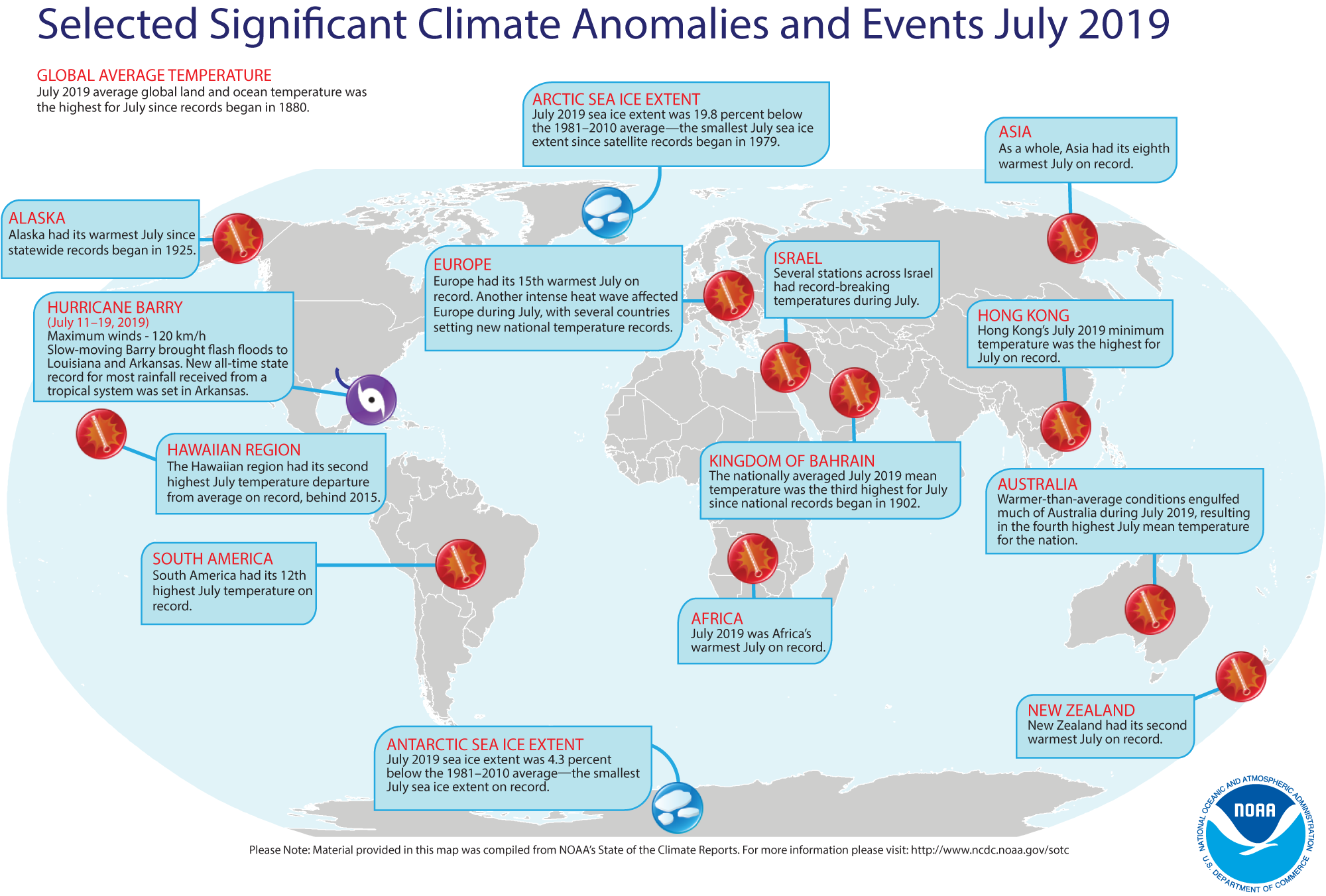 July 2019 Global Significant Climate Events Map